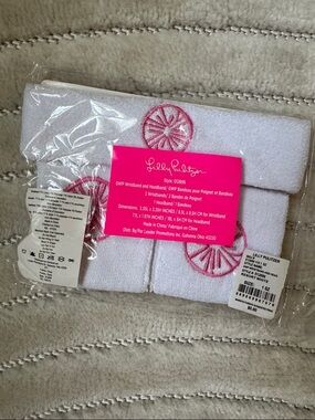 Lilly Pulitzer NWT White Terry Wristband & Headband Set with Pink Embroidery